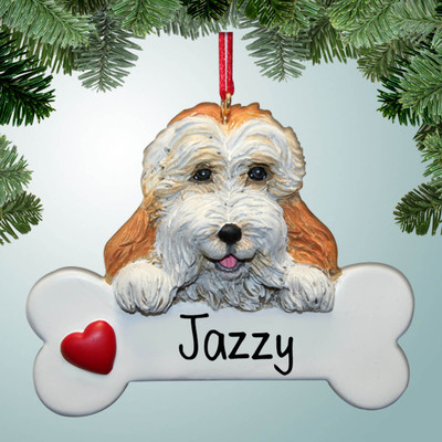 Christmas Ornament of Cockapoo on Bone Christmas Ornament of Cockapoo on Bone