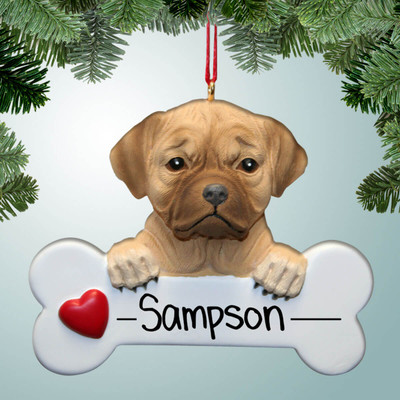Christmas Ornament of Puggle on Bone Christmas Ornament of Puggle on Bone