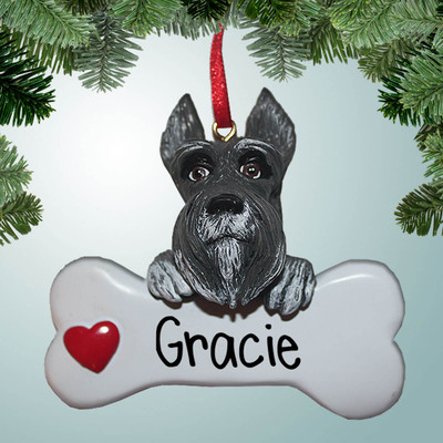 Christmas Ornament of Schnauzer on Bone Christmas Ornament of Schnauzer on Bone