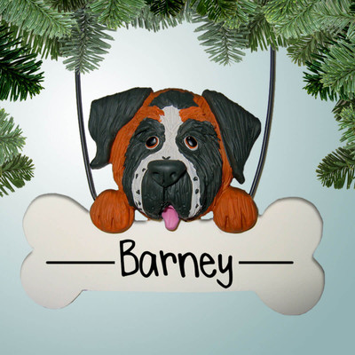 Christmas Ornament of Saint Bernard Dog on Bone