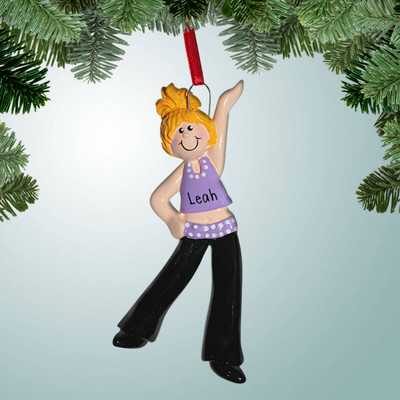 Christmas Ornament of Dancer with Purple Shirt - Blonde Hair Christmas Ornament of Dancer with Purple Shirt - Blonde Hair