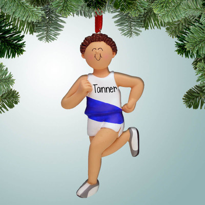 Christmas Ornament of Male Runner with Stripe - Brown Hair Christmas Ornament of Male Runner with Stripe - Brown Hair