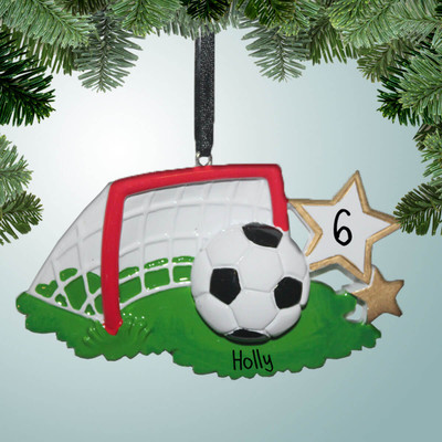 Christmas Ornament of Soccer Ball in Front of Goal Christmas Ornament of Soccer Ball in Front of Goal
