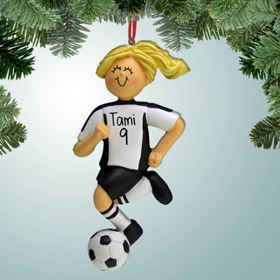 Christmas Ornament of Black Uniform - Female Dribbler Blonde Hair Christmas Ornament of Black Uniform - Female Dribbler Blonde Hair