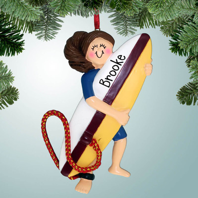 image of Surfer Female Carrying Board - Brown Hair ornament