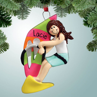 Christmas Ornament of Wind Surf Girl - Brown Hair
