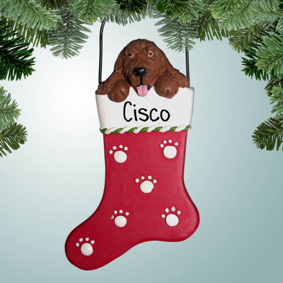 Christmas Ornament of Irish Setter in Stocking Christmas Ornament of Irish Setter in Stocking