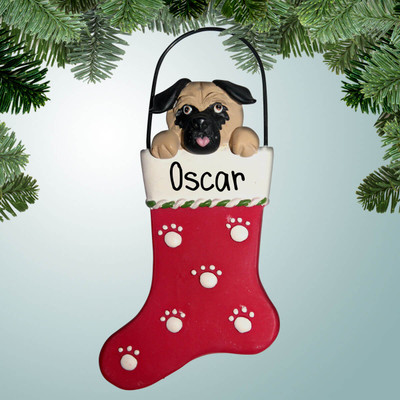 Christmas Ornament of Pug in Stocking Christmas Ornament of Pug in Stocking