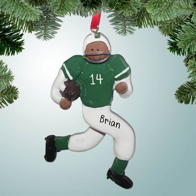 Christmas Ornament of Running Back Football Green Jersey - Dark Skin