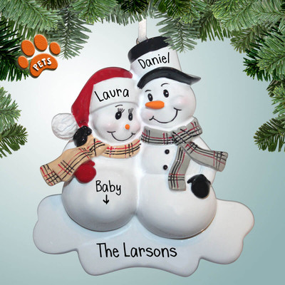 Personalized We're Expecting Snowman Couple Christmas Ornament Personalized We're Expecting Snowman Couple Christmas Ornament
