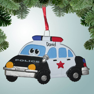 Christmas Ornament of Police Car Toy with Eyes Christmas Ornament of Police Car Toy with Eyes