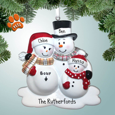 Personalized We're Expecting Snowman Family - 3 Christmas Ornament Personalized We're Expecting Snowman Family - 3 Christmas Ornament