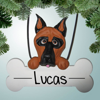 Christmas Ornament of Great Dane Dog on Bone