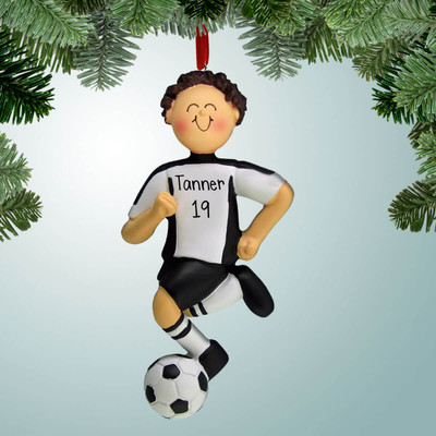 Christmas Ornament of Black Uniform - Male Dribbler Brown Hair Christmas Ornament of Black Uniform - Male Dribbler Brown Hair