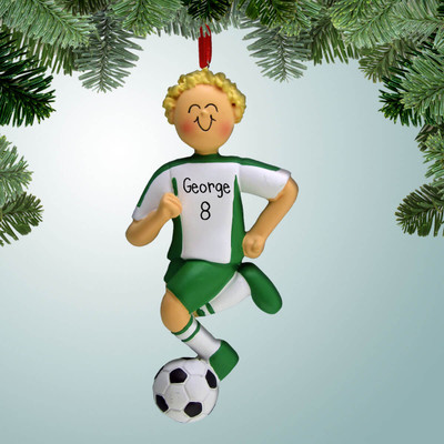 Christmas Ornament of Green Uniform - Male Dribbler Blonde Hair Christmas Ornament of Green Uniform - Male Dribbler Blonde Hair