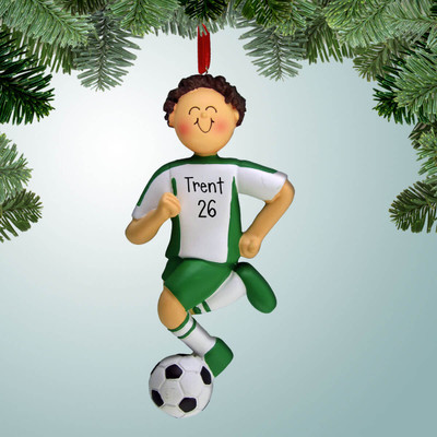 Christmas Ornament of Green Uniform - Male Dribbler Brown Hair Christmas Ornament of Green Uniform - Male Dribbler Brown Hair