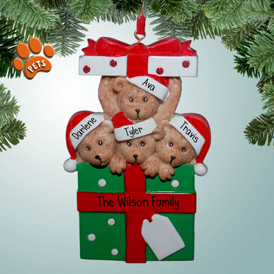 image of Teddy Bear Family with Large Present - 3 ornament image of Teddy Bear Family with Large Present - 3 ornament