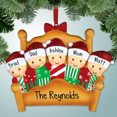 image of Family in Festive Bed - 5 ornament