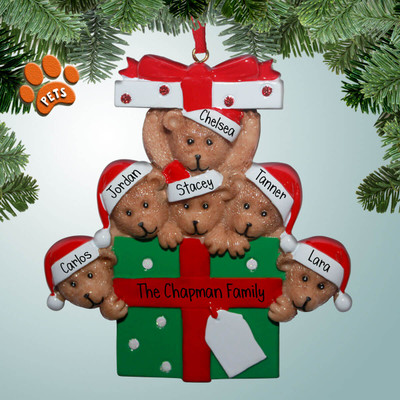 image of Teddy Bear Family with Large Present - 6 ornament image of Teddy Bear Family with Large Present - 6 ornament