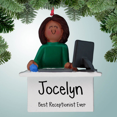 Christmas Ornament of Computer Worker Female - Dark Skin Christmas Ornament of Computer Worker Female - Dark Skin