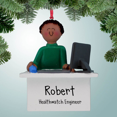 Christmas Ornament of Computer Worker Male - Dark Skin Christmas Ornament of Computer Worker Male - Dark Skin