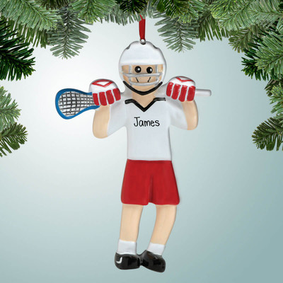 Christmas Ornament of Lacrosse Male with Red Shorts Christmas Ornament of Lacrosse Male with Red Shorts