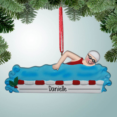 Christmas Ornament of Swimmer with Holly Lane Floats - Female