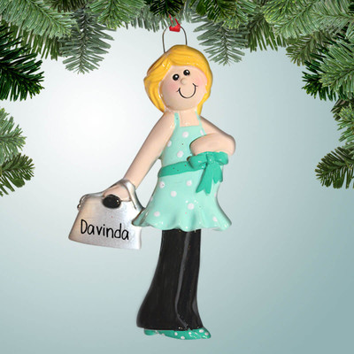 Christmas Ornament of Pregnant with Green Dress - Blonde Christmas Ornament of Pregnant with Green Dress - Blonde