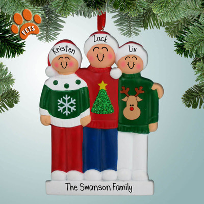 Personalized Ugly Christmas Sweater Family - 3 Christmas Ornament Personalized Ugly Christmas Sweater Family - 3 Christmas Ornament