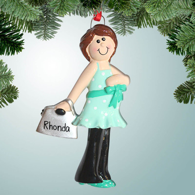 Christmas Ornament of Pregnant with Green Dress - Brown