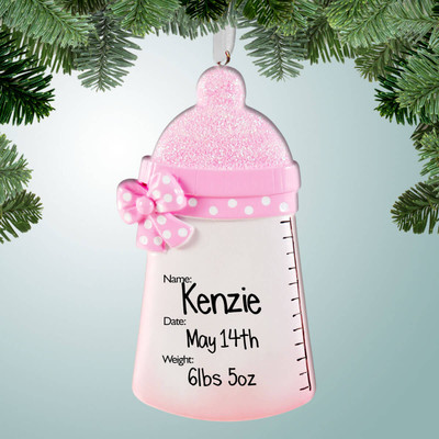 Christmas Ornament of Baby Bottle with Bow - Girl 1st Christmas Ornament of Baby Bottle with Bow - Girl 1st