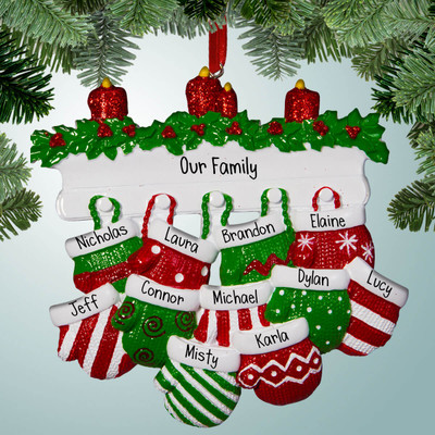 image of Christmas Mittens on Hooks - 11 ornament image of Christmas Mittens on Hooks - 11 ornament