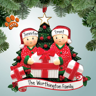 image of Opening Gifts Couple ornament image of Opening Gifts Couple ornament