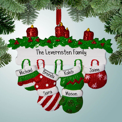image of Christmas Mittens on Hooks - 6 ornament image of Christmas Mittens on Hooks - 6 ornament