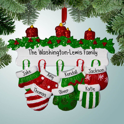 image of Christmas Mittens on Hooks - 7 ornament image of Christmas Mittens on Hooks - 7 ornament