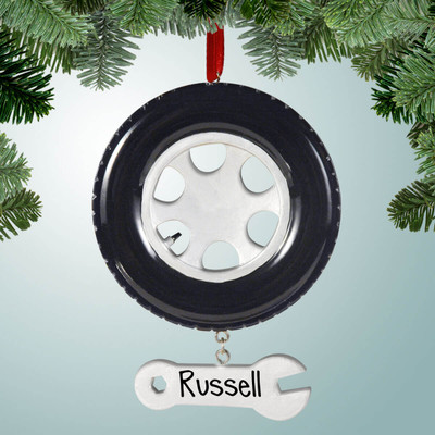 Christmas Ornament of Mechanic Tire with Hanging Wrench Christmas Ornament of Mechanic Tire with Hanging Wrench