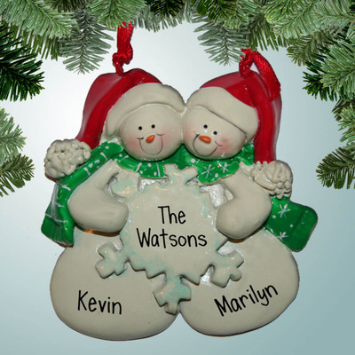 image of Snowman Couple with Big Snowflake ornament image of Snowman Couple with Big Snowflake ornament