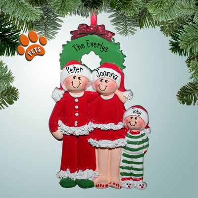image of Christmas PJ's Family with Wreath - 3 ornament image of Christmas PJ's Family with Wreath - 3 ornament