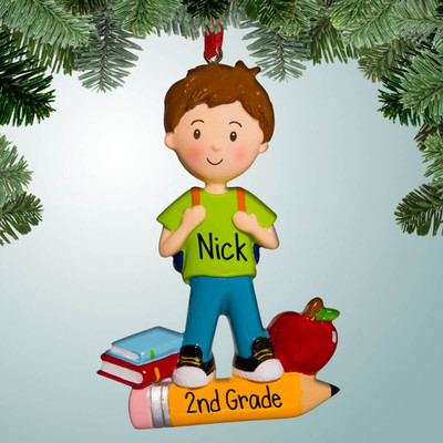 Christmas Ornament of Student on Pencil - Boy Christmas Ornament of Student on Pencil - Boy
