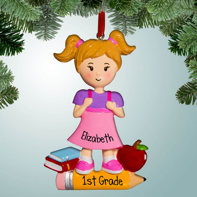Christmas Ornament of Student on Pencil - Girl Christmas Ornament of Student on Pencil - Girl
