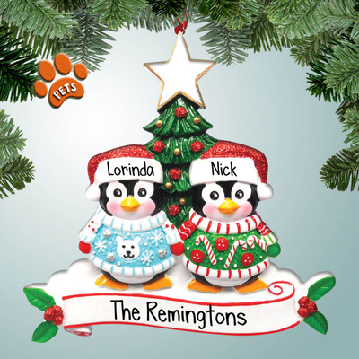 Personalized Ugly Sweater Penguin Family - 6 Christmas Ornament