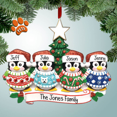 image of Ugly Sweater Penguin Family - 4 ornament image of Ugly Sweater Penguin Family - 4 ornament