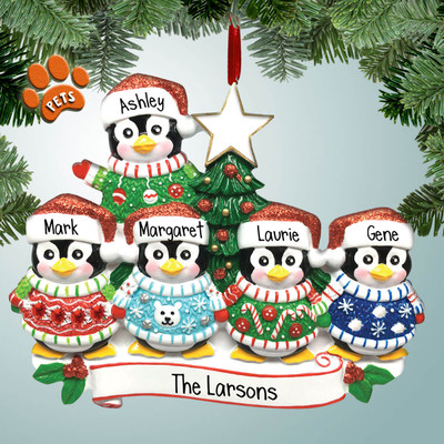 image of Ugly Sweater Penguin Family - 5 ornament image of Ugly Sweater Penguin Family - 5 ornament