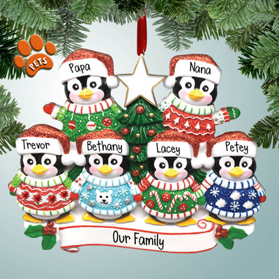 image of Ugly Sweater Penguin Family - 6 ornament image of Ugly Sweater Penguin Family - 6 ornament