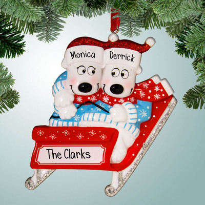 Christmas Ornament of Polar Bear Couple on Sled Christmas Ornament of Polar Bear Couple on Sled