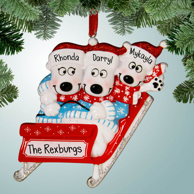 image of Polar Bear Family on Sled - 3 ornament image of Polar Bear Family on Sled - 3 ornament