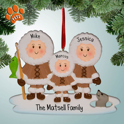 Personalized Eskimo Family - 3 Christmas Ornament Personalized Eskimo Family - 3 Christmas Ornament