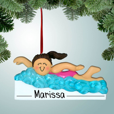 Christmas Ornament of Learning to Swim - Female Brown