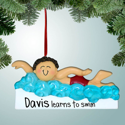 Christmas Ornament of Learning to Swim - Male Brown