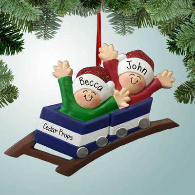 image of Blue Roller Coaster Couple ornament image of Blue Roller Coaster Couple ornament